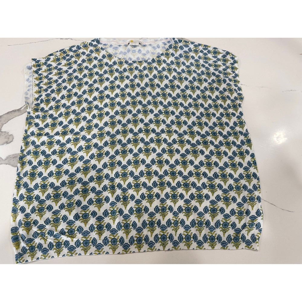 Boden White Top with Blue and Green Floral Print